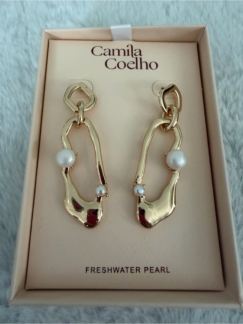 Camila Coelho Gold Tone Sculpted Drop Earrings with White‎ Pearls